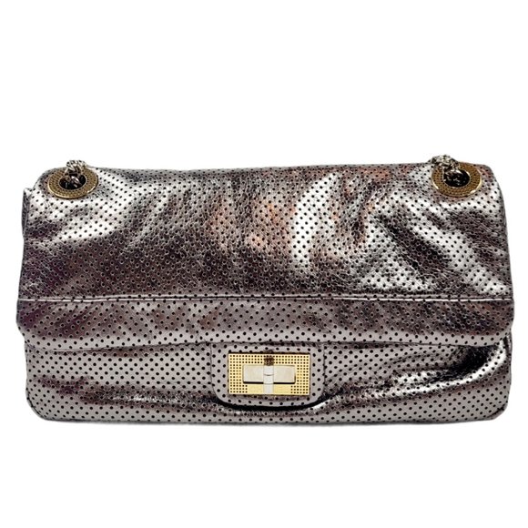 NEW Chanel Silver Metallic Perforated 2.55 Bag - Picture 7 of 14